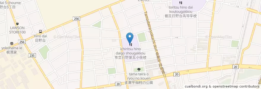 Mapa de ubicacion de 市立日野第五小学校 en Japón, Tokio, Hino.