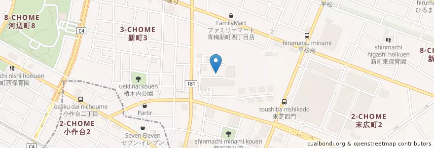Mapa de ubicacion de 市立東中学校 en 일본, 도쿄도, 青梅市.