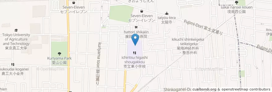 Mapa de ubicacion de 市立東小学校 en Japan, 東京都, 小金井市.
