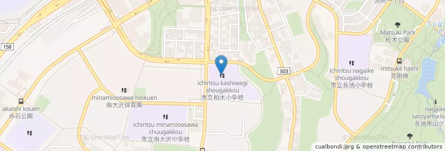 Mapa de ubicacion de 市立柏木小学校 en 일본, 도쿄도, 八王子市.