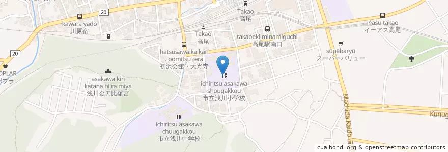 Mapa de ubicacion de 市立浅川小学校 en Jepun, 東京都, 八王子市.