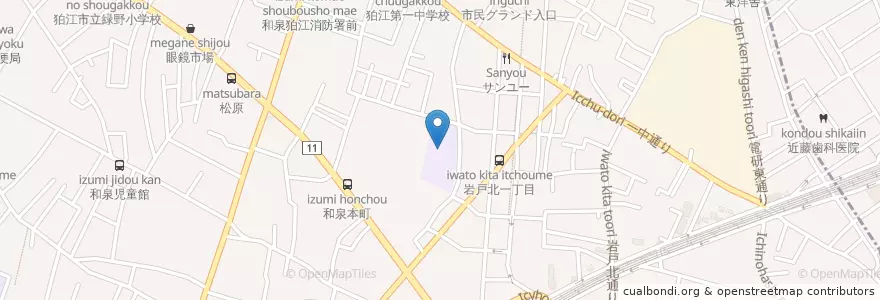 Mapa de ubicacion de 市立狛江第一小学校 en اليابان, 東京都, 狛江市.
