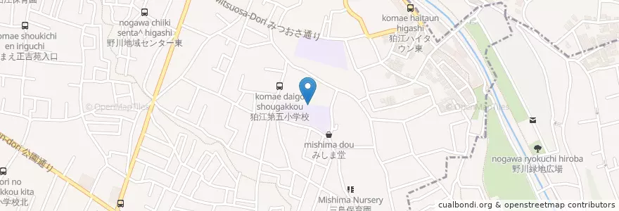 Mapa de ubicacion de 市立狛江第五小学校 en Giappone, Tokyo, 狛江市.