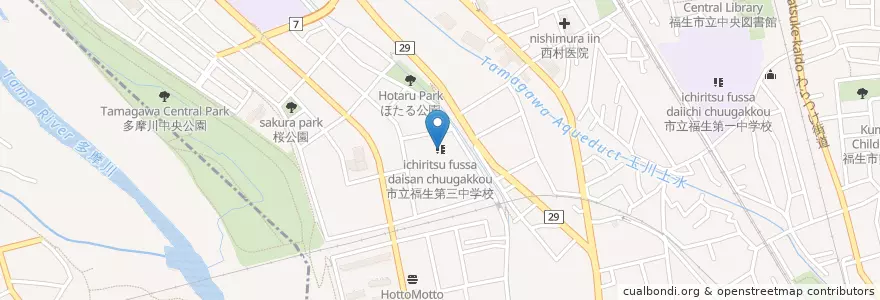 Mapa de ubicacion de 市立福生第三中学校 en Japan, 東京都, 福生市.