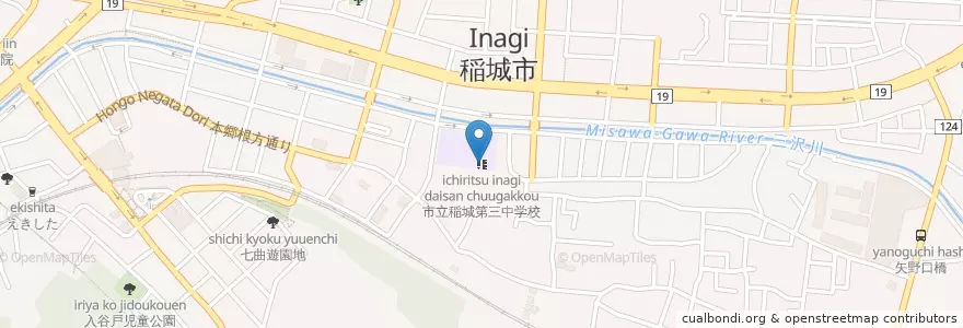Mapa de ubicacion de 市立稲城第三中学校 en اليابان, 東京都, 稲城市.