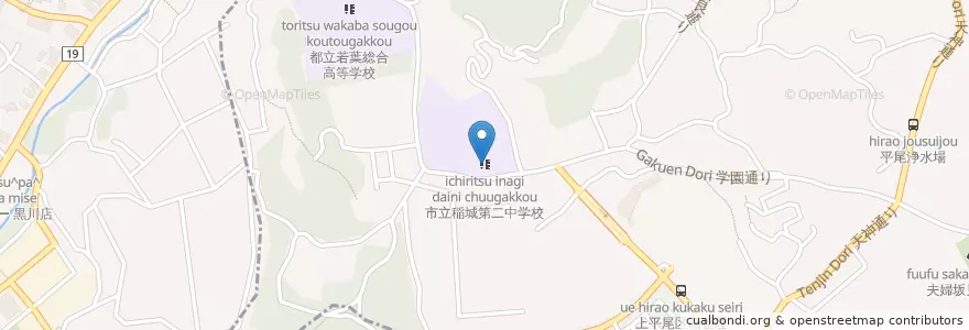 Mapa de ubicacion de 市立稲城第二中学校 en Japonya, 東京都, 稲城市.