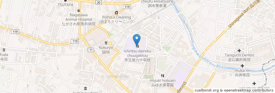 Mapa de ubicacion de 市立第六中学校 en Japan, Tokio, 調布市.
