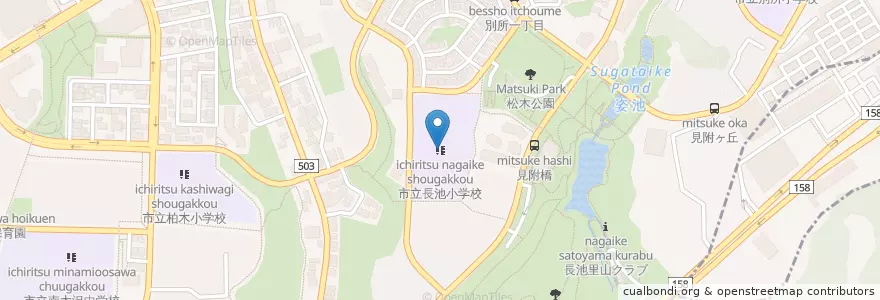 Mapa de ubicacion de 市立長池小学校 en Japão, Tóquio, 八王子市.