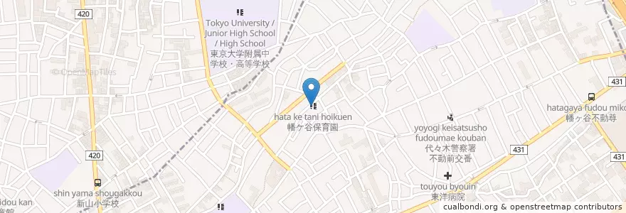 Mapa de ubicacion de 幡ケ谷保育園 en Jepun, 東京都, 渋谷区.