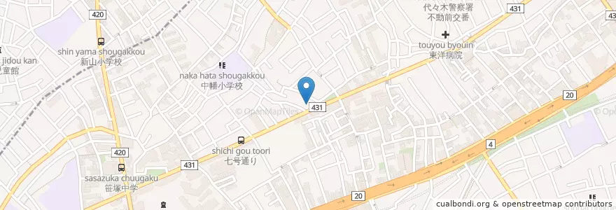 Mapa de ubicacion de 幡ケ谷第二保育園 en 日本, 東京都, 渋谷区.