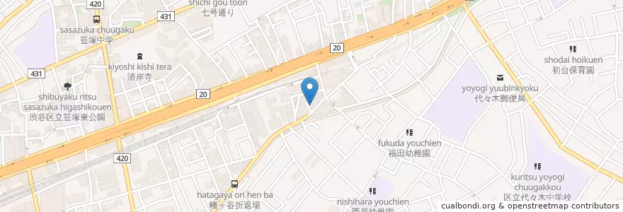 Mapa de ubicacion de 幡ヶ谷南郵便局 en 일본, 도쿄도, 시부야구.