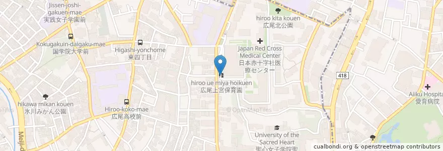 Mapa de ubicacion de 広尾上宮保育園 en ژاپن, 東京都, 渋谷区, 広尾.