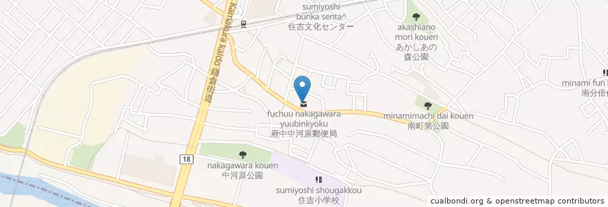Mapa de ubicacion de 府中中河原郵便局 en 일본, 도쿄도.