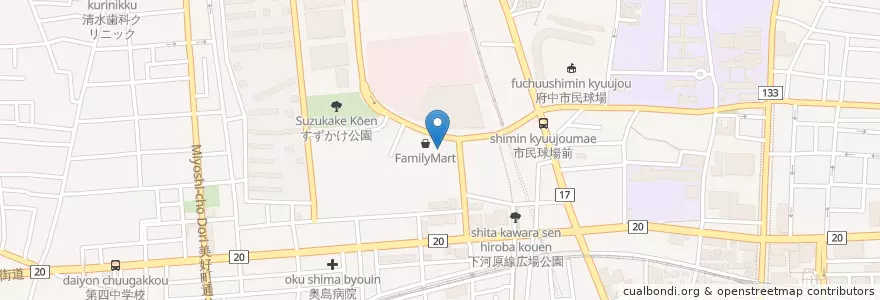 Mapa de ubicacion de 府中日鋼町郵便局 en Japan, Tokio, 府中市.