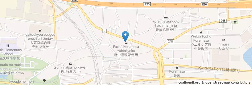 Mapa de ubicacion de 府中是政郵便局 en Япония, Токио, Футю.