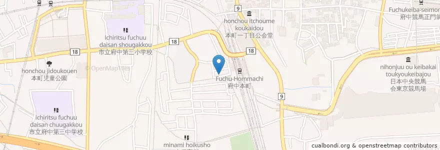 Mapa de ubicacion de 府中本町二郵便局 en Giappone, Tokyo, 府中市.