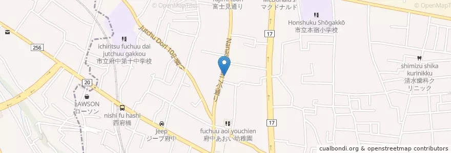 Mapa de ubicacion de 府中西府町郵便局 en Jepun, 東京都, 府中市.