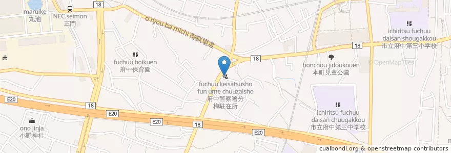 Mapa de ubicacion de 府中警察署分梅駐在所 en 日本, 东京都/東京都, 府中市.