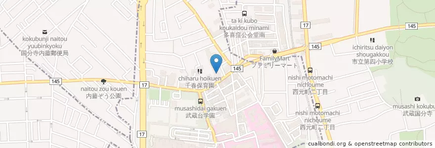 Mapa de ubicacion de 府中警察署武蔵台交番 en Japan, 東京都, 国分寺市, 府中市.