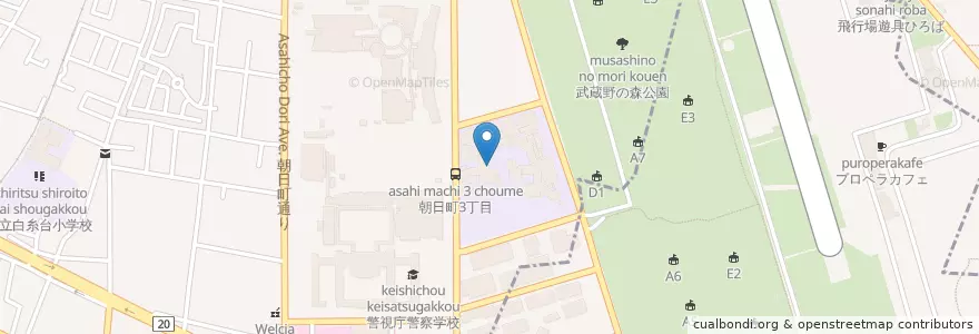 Mapa de ubicacion de 府中養護学校 en 일본, 도쿄도, 調布市.