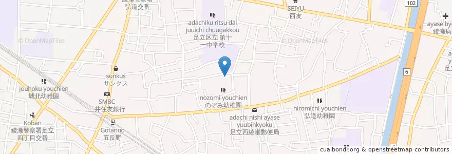 Mapa de ubicacion de 弘道保育園 en 일본, 도쿄도, 足立区.