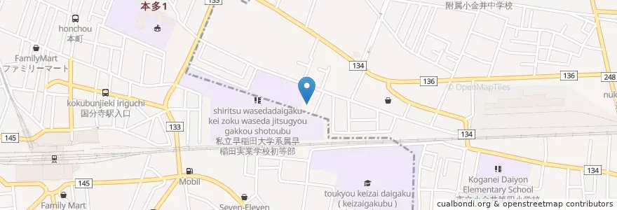 Mapa de ubicacion de 愛の園保育園 en Япония, Токио, Кокубундзи.