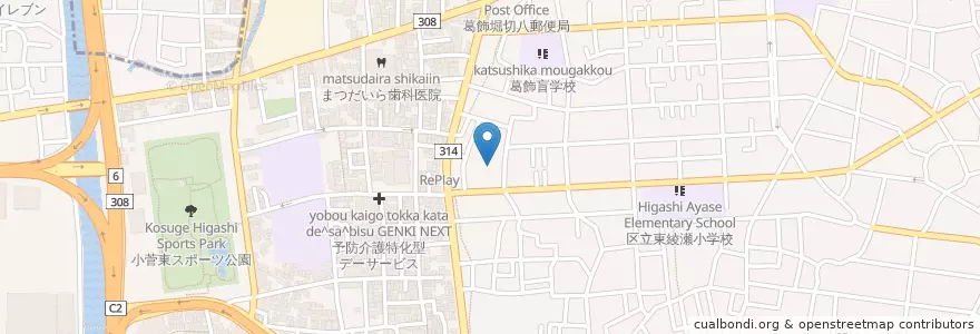 Mapa de ubicacion de 堀切中央病院 en Japonya, 東京都, 葛飾区.