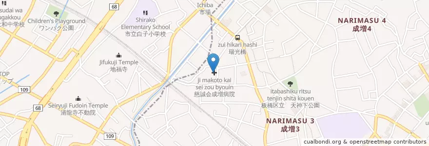 Mapa de ubicacion de 成増病院 en 日本, 埼玉県, 和光市, 板橋区.