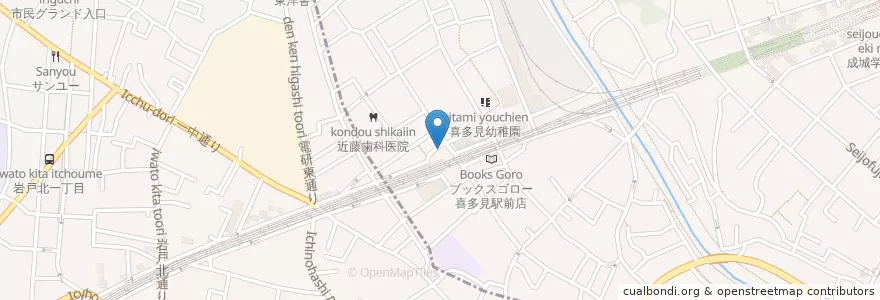 Mapa de ubicacion de 成城警察署 喜多見駅前交番 en Japon, Tokyo, 狛江市.