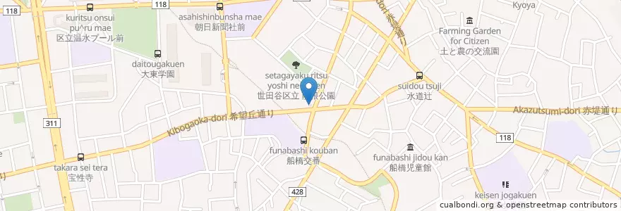Mapa de ubicacion de 成城警察署船橋交番 en اليابان, 東京都, 世田谷区.