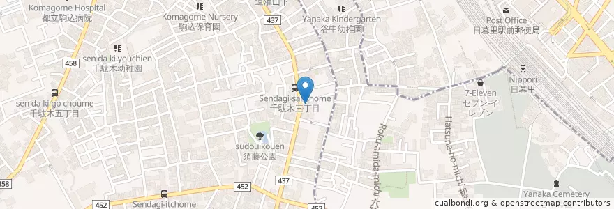 Mapa de ubicacion de 文京千駄木三郵便局 en Japão, Tóquio, 文京区, 台東区.
