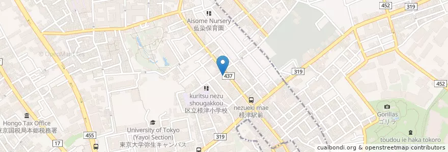 Mapa de ubicacion de 文京根津郵便局 en Jepun, 東京都, 文京区.