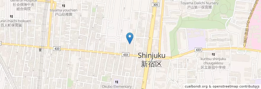 Mapa de ubicacion de Okubo Library en Japan, Tokyo, Shinjuku.