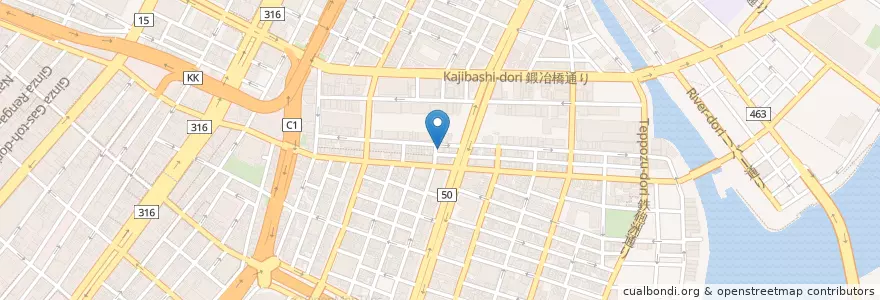 Mapa de ubicacion de 新富郵便局 en ژاپن, 東京都, 中央区.