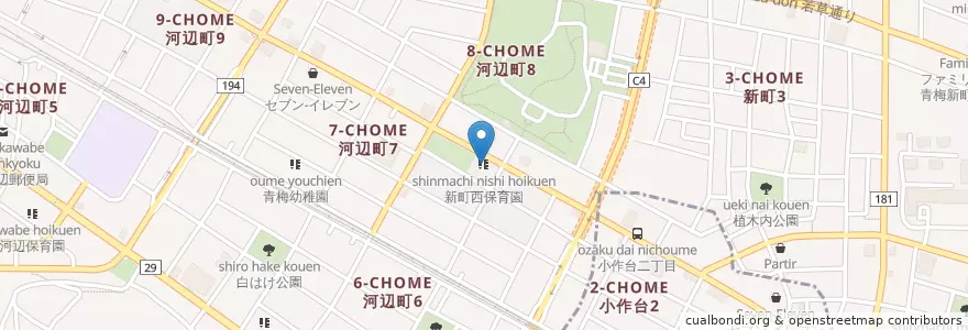 Mapa de ubicacion de 新町西保育園 en Jepun, 東京都, 青梅市.