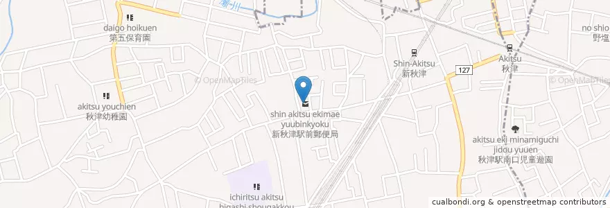 Mapa de ubicacion de 新秋津駅前郵便局 en Jepun, 東京都, 東村山市.