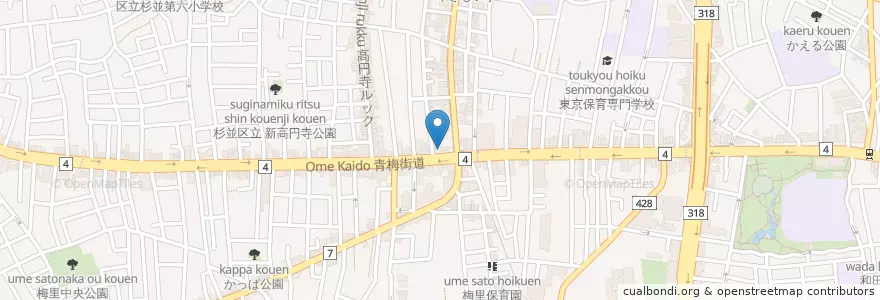 Mapa de ubicacion de 新高円寺駅前郵便局 en Япония, Токио, Сугинами.