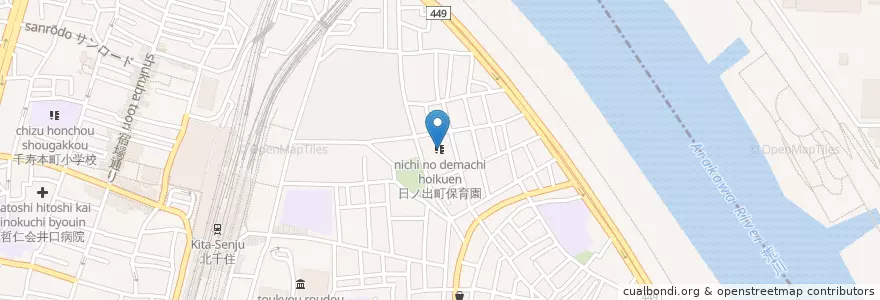 Mapa de ubicacion de 日ノ出町保育園 en Japon, Tokyo, 足立区.
