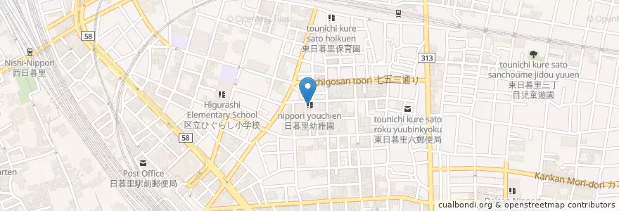 Mapa de ubicacion de 日暮里幼稚園 en ژاپن, 東京都.