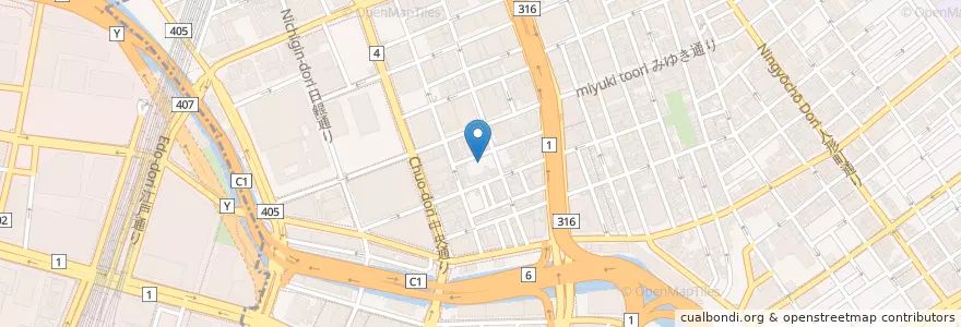 Mapa de ubicacion de 日本橋室町郵便局 en 日本, 東京都, 中央区.