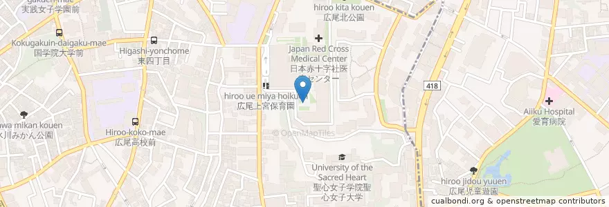 Mapa de ubicacion de 日本赤十字看護大学（看護学部） en اليابان, 東京都, 港区, 広尾.