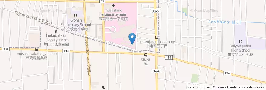 Mapa de ubicacion de 日本赤十字看護大学（看護学部） en Japan, 東京都, 三鷹市.