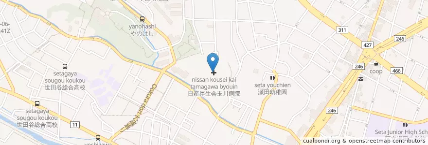 Mapa de ubicacion de 日産厚生会 玉川病院 en Jepun, 東京都, 世田谷区.