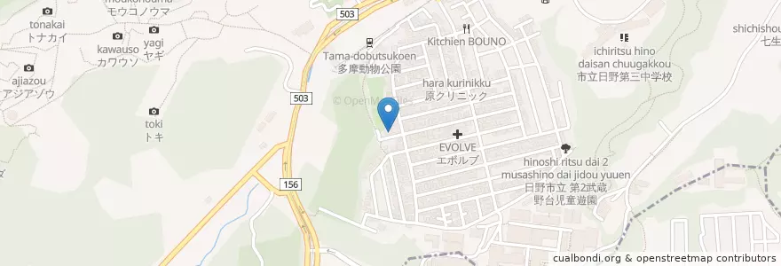 Mapa de ubicacion de 日野わかば保育園 en Japan, Tokio, 日野市.