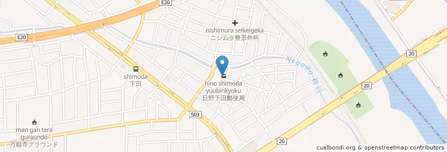 Mapa de ubicacion de 日野下田郵便局 en Japan, 東京都, 日野市.