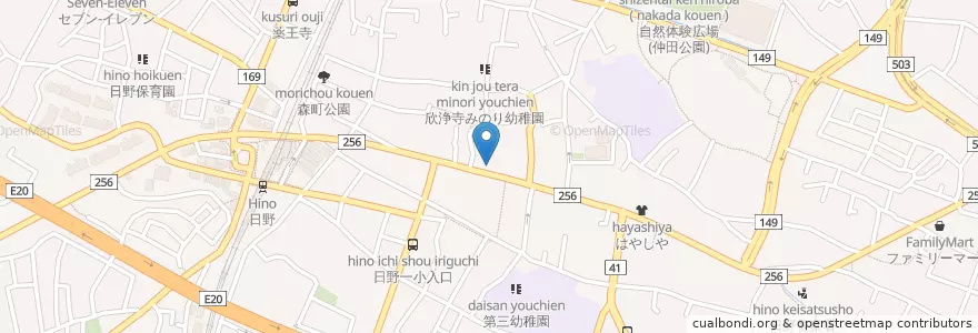 Mapa de ubicacion de 日野駅前郵便局 en Jepun, 東京都, 日野市.