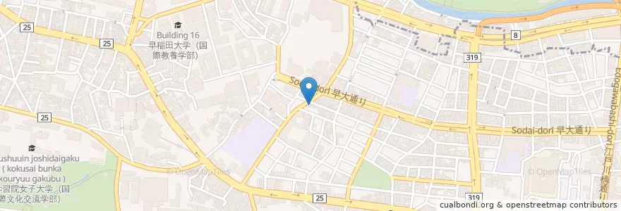 Mapa de ubicacion de 早稲田大学前郵便局 en Japón, Tokio, Shinjuku.