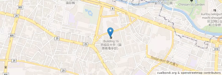Mapa de ubicacion de 早稲田大学（国際教養学部） en Japonya, 東京都, 新宿区.