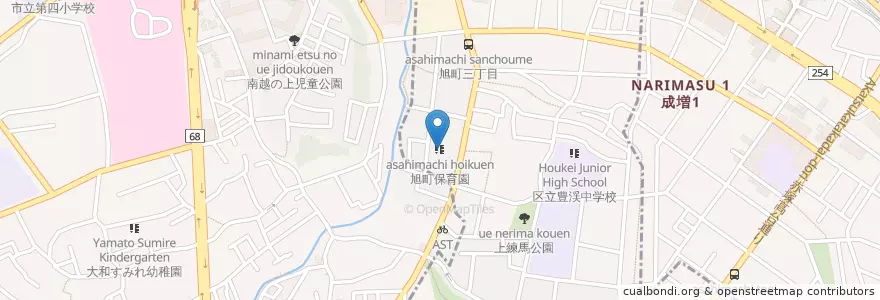 Mapa de ubicacion de 旭町保育園 en 日本, 埼玉県, 和光市, 練馬区.