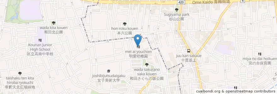 Mapa de ubicacion de 明愛幼稚園 en Japan, 東京都, 中野区.